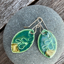 Load image into Gallery viewer, Emerald green leaf earrings