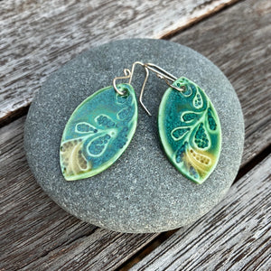 Emerald green leaf earrings