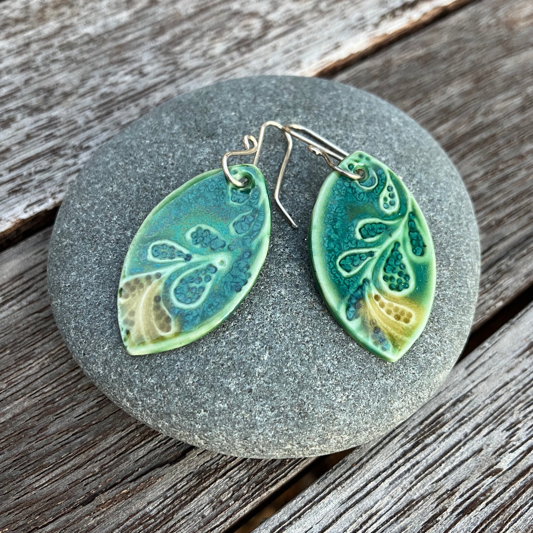 Emerald green leaf earrings